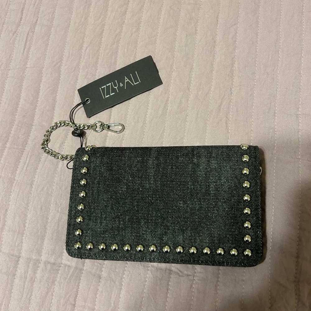 NWT Izzy & Ali Black Demin Studded Crossbody
